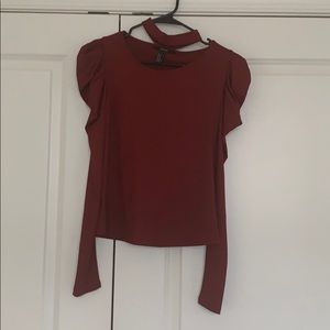 Burgundy Ruffle Shoulder Top